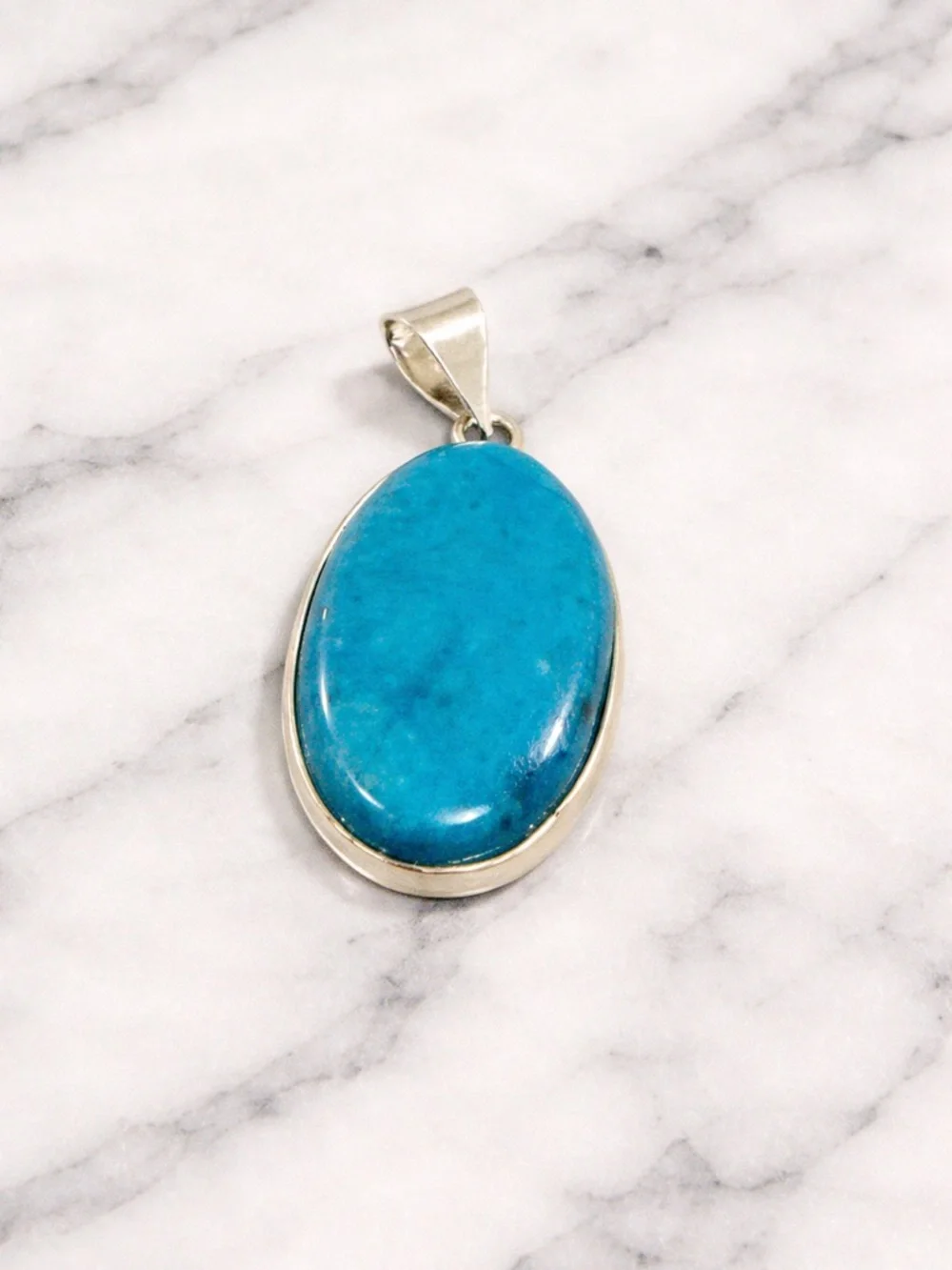Chrysocolla Oval Pendant Blue Stone Boho Minimalist Necklace Charm